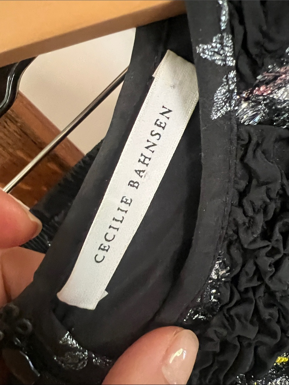 Cecilie Bahnsen Black Metallic Floral Ruffle Top and pants - Picture 2 of 9